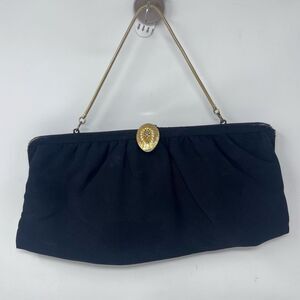 1950’s Vintage Black Gold tone Hardware Rayon Satin Lined Rope Chain Evening Bag